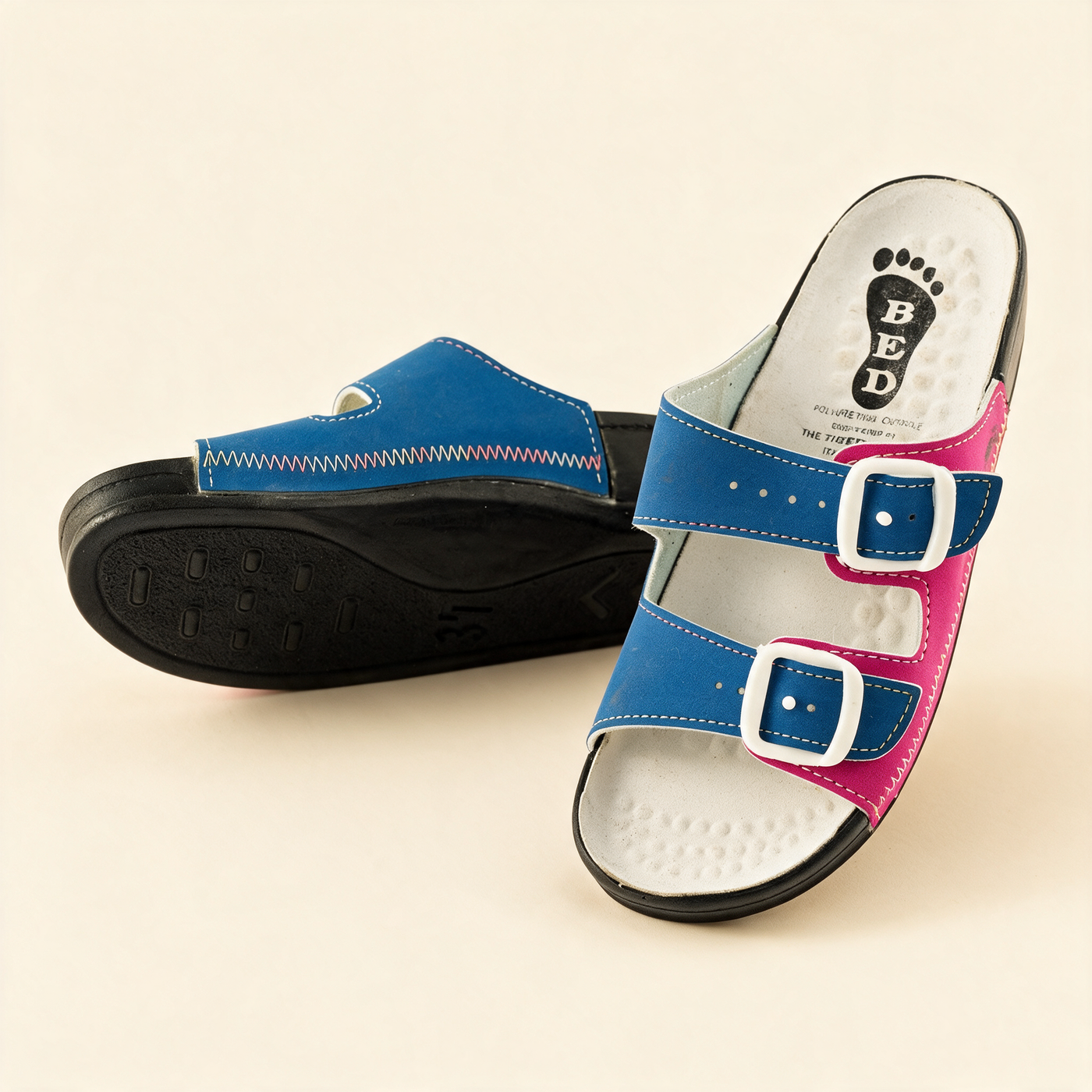 5078 NBK — Twin-buckle footbed slide, Pink