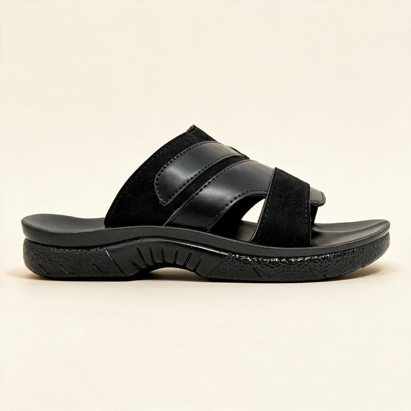 5522 NBK — Men's cross-strap slide, N. Black