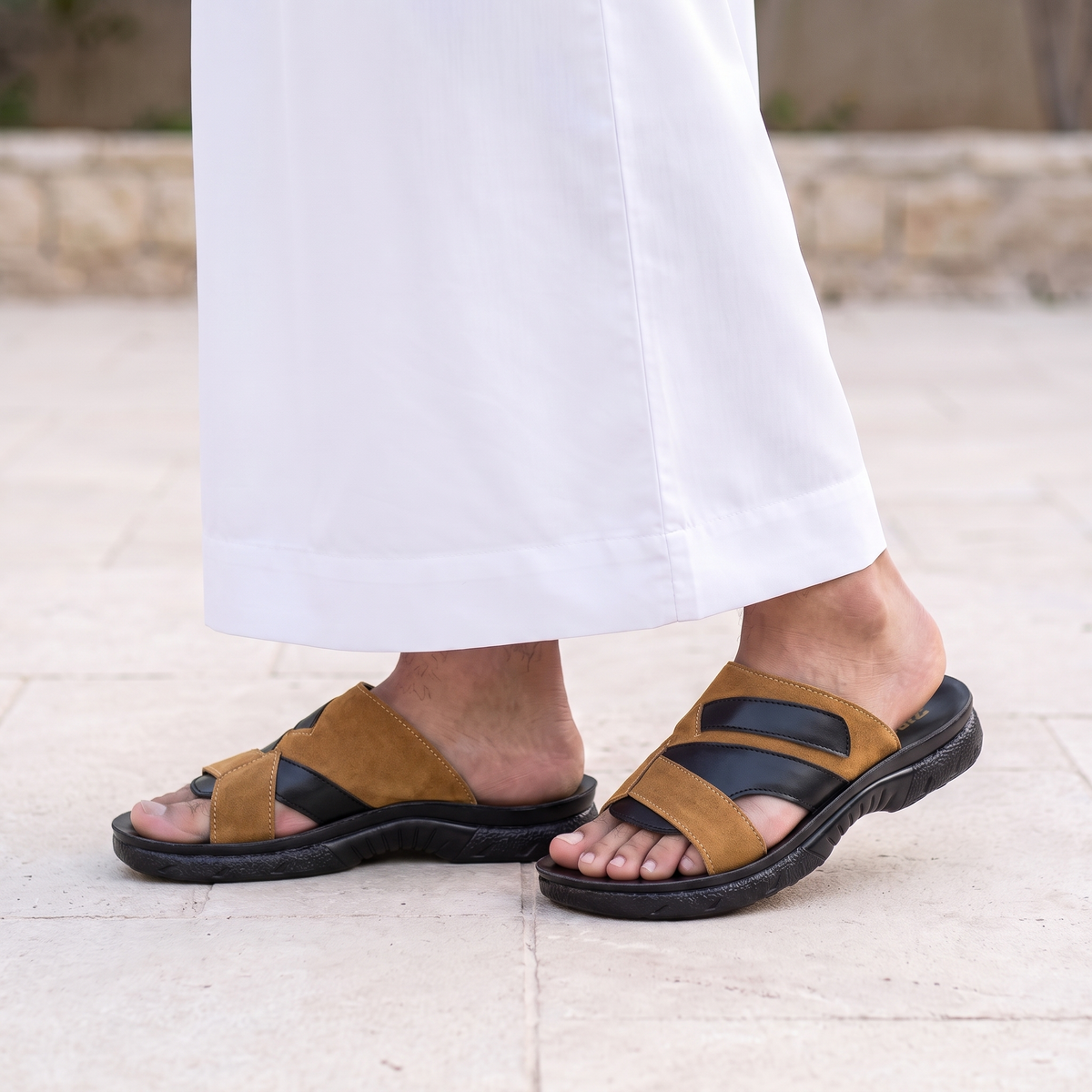 5522 NBK — Men's cross-strap slide, Camel – view 2