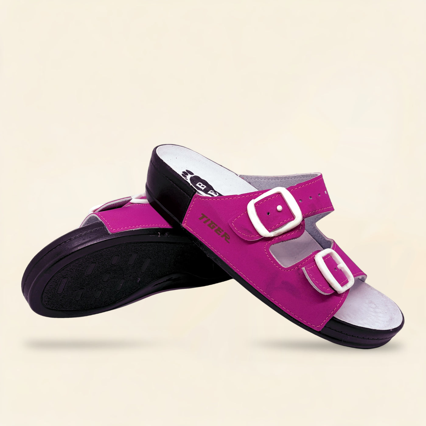 5078 NBK — Twin-buckle footbed slide, Magenta &ndash; view 2