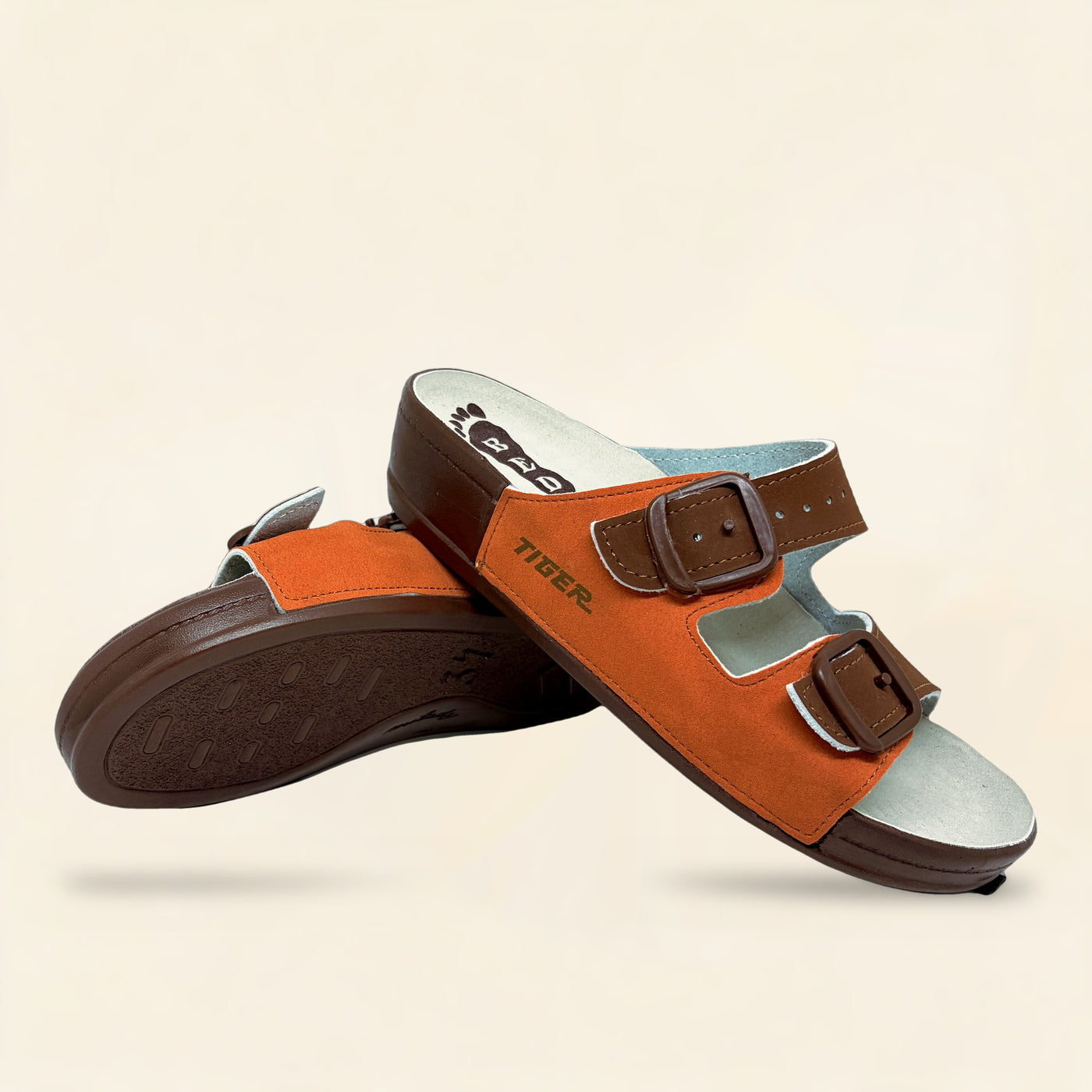 5078 NBK — Twin-buckle footbed slide, Orange &ndash; view 2
