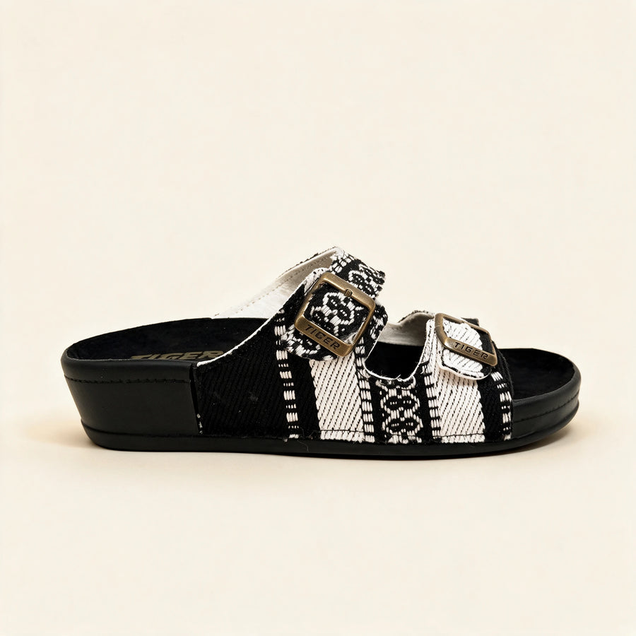 5078 Sadu — Twin-buckle footbed slide, White