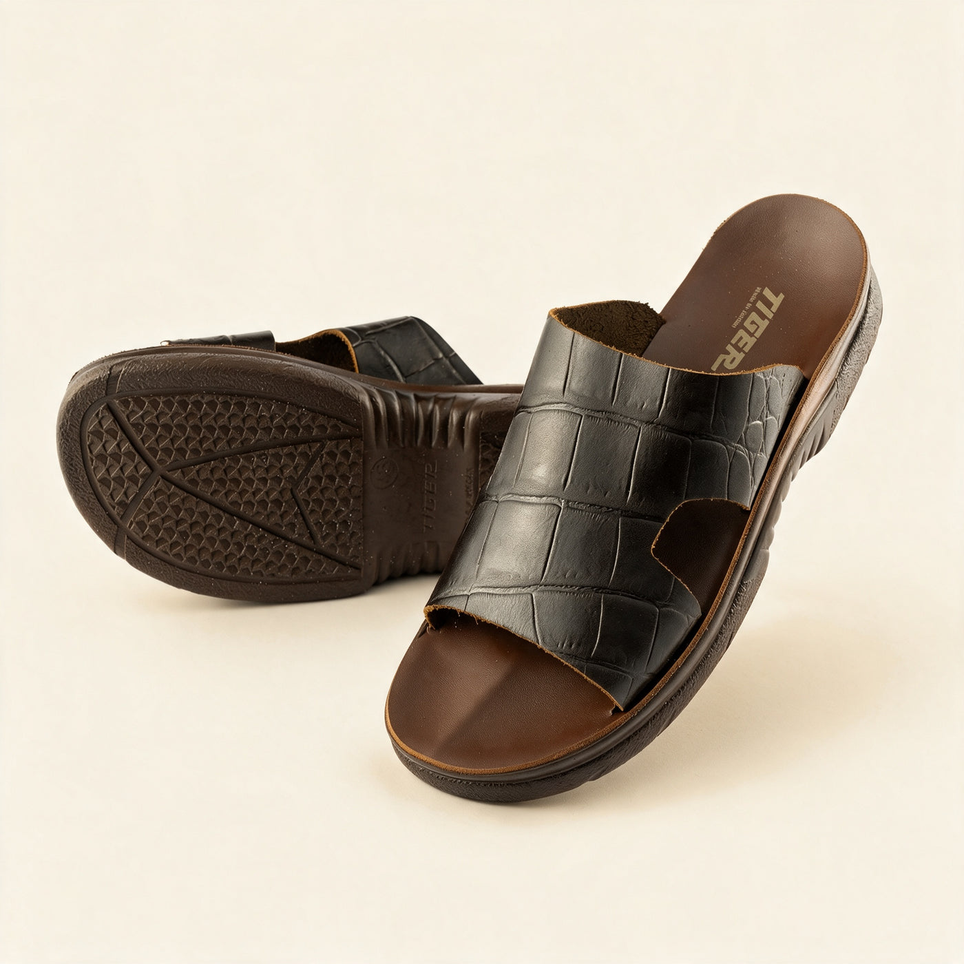 6512 Genuine — Men's single-band slide, Croco Chocolate
