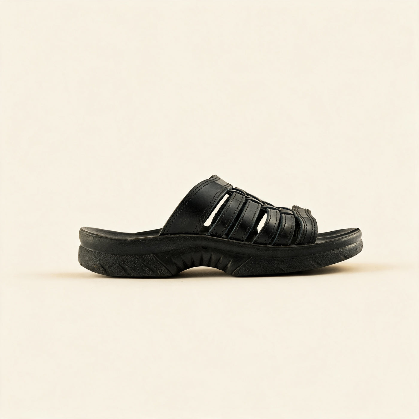 6518 Genuine — Men's woven-strap slide, Black