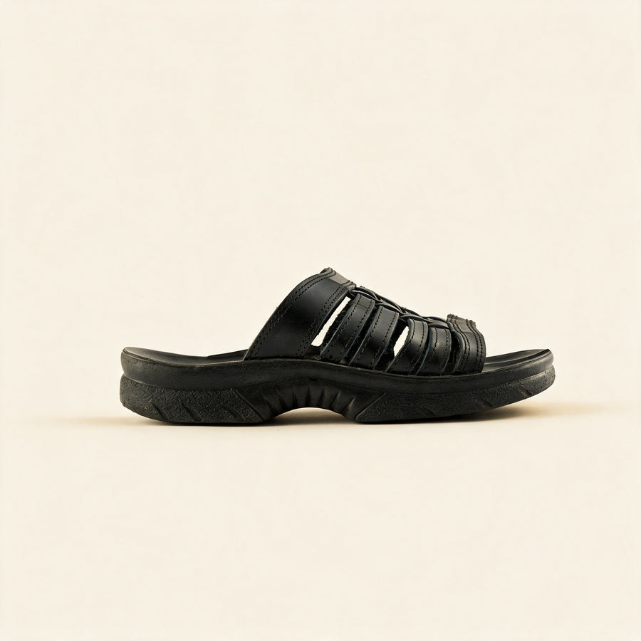 6518 Genuine — Men's woven-strap slide, Black