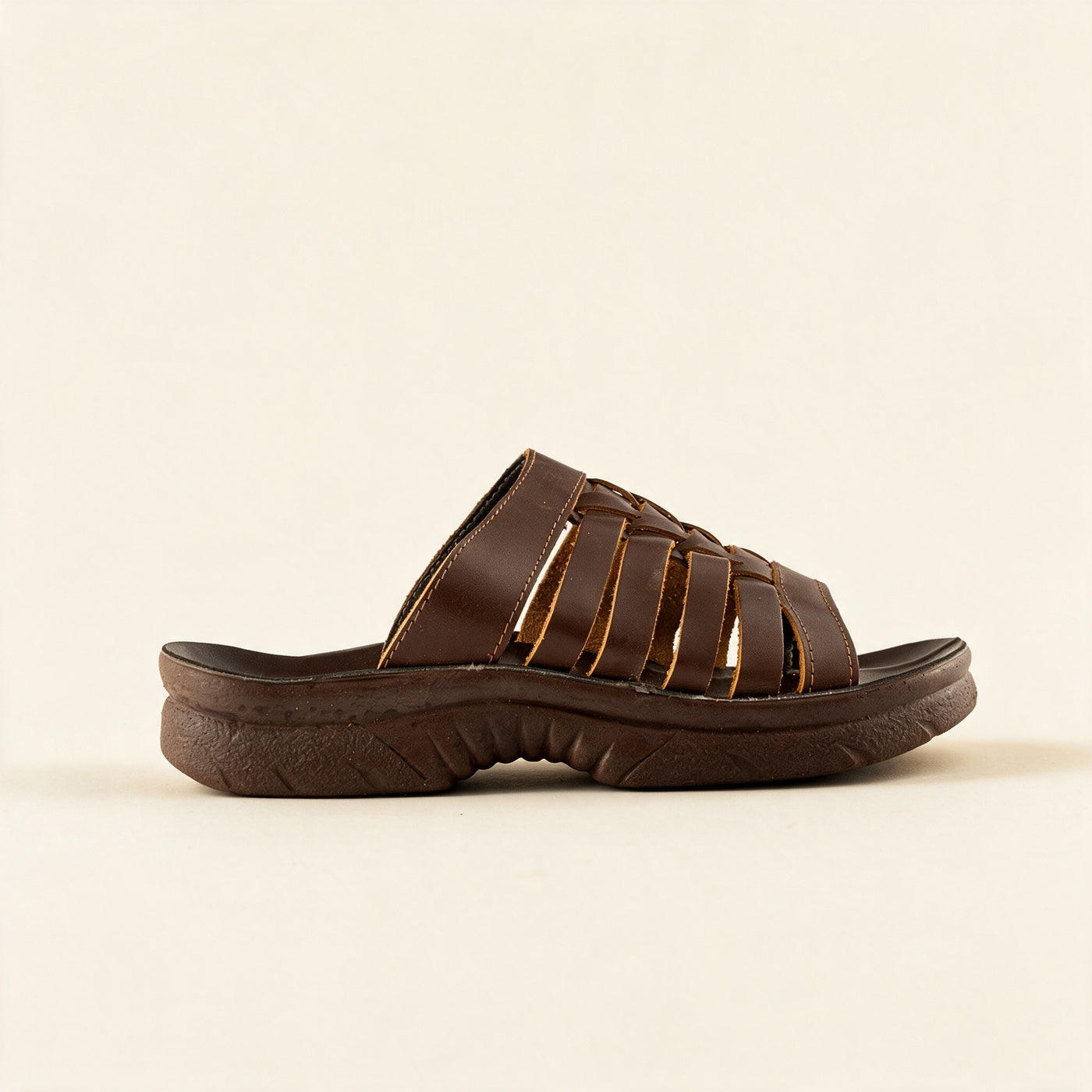 6518 Genuine — Men's woven-strap slide, Chocolate
