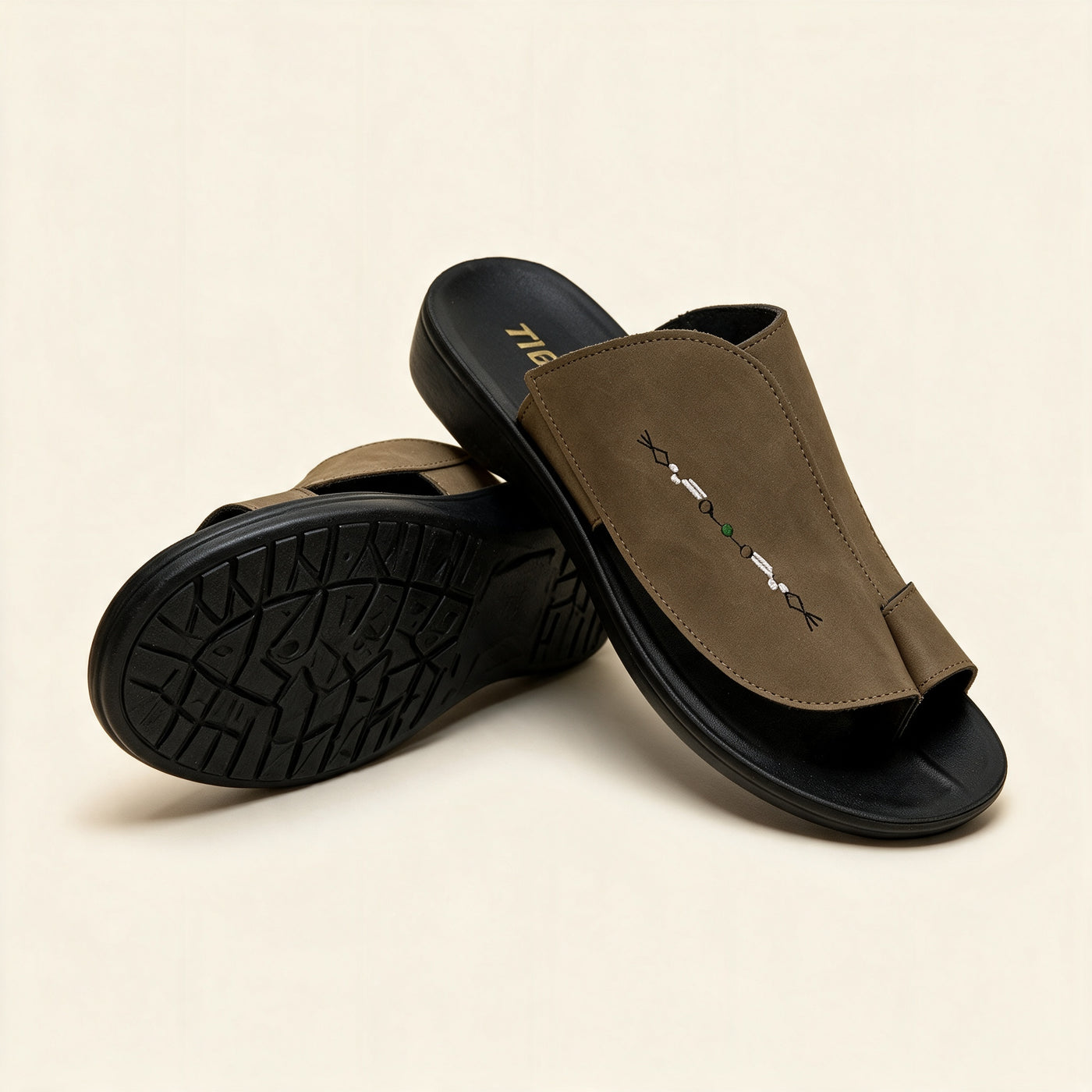 8100 Tatreez — Men's Arabic sandal, Olive &ndash; view 3