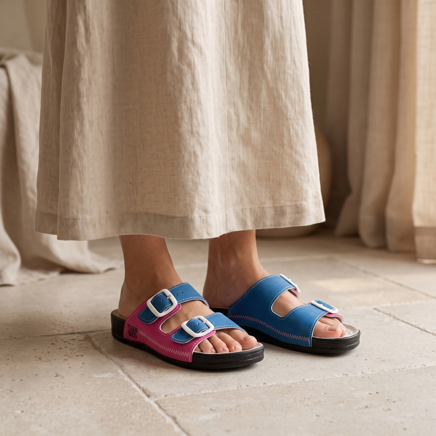 5078 NBK — Twin-buckle footbed slide, Pink &ndash; view 3