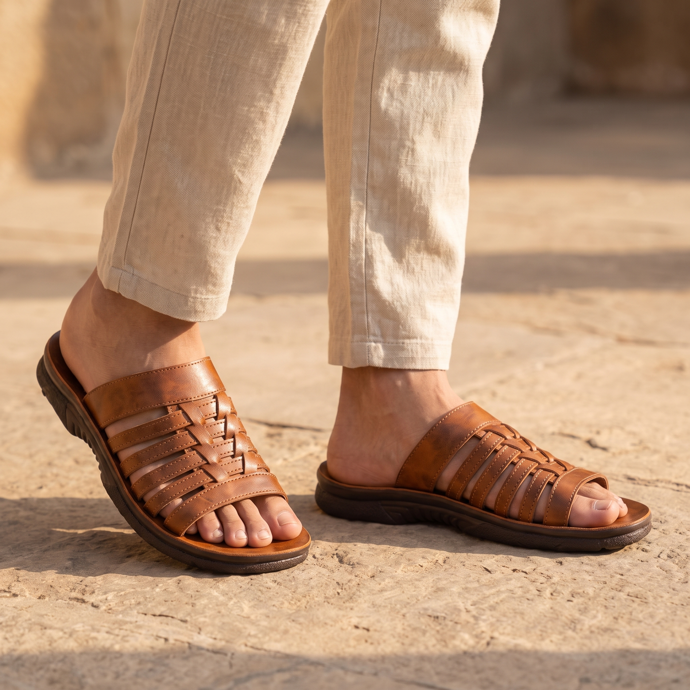 5518 Italian — Men's woven-strap slide, Brown &ndash; view 2